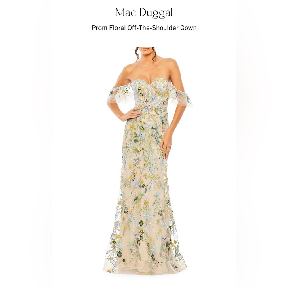 Mac Duggal off the shoulder embroidered gown size 2